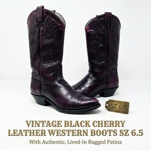 Vintage Black Cherry Leather Ombré Western Boots Western Cowgirl Boho Chic 6.5